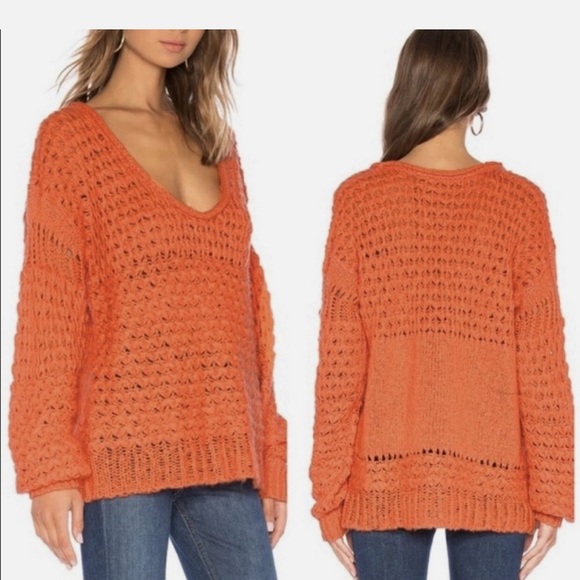 Free People Ladies Chunky Knit Orange Sweater Size Small - Picture 1 of 8